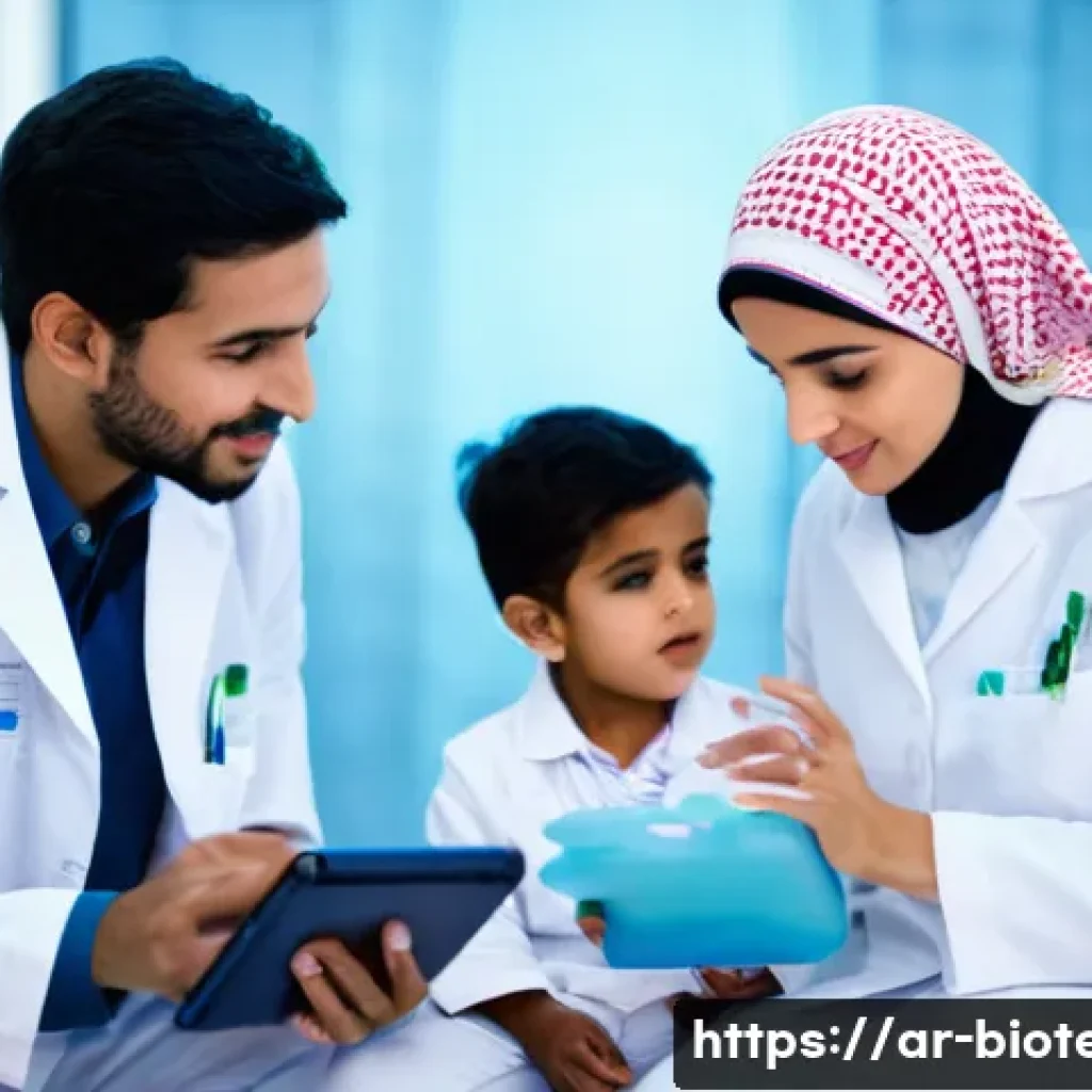 분자 진단 시장 - **Prompt:** A group of diverse Arab scientists, including men and women in professional lab coats an...