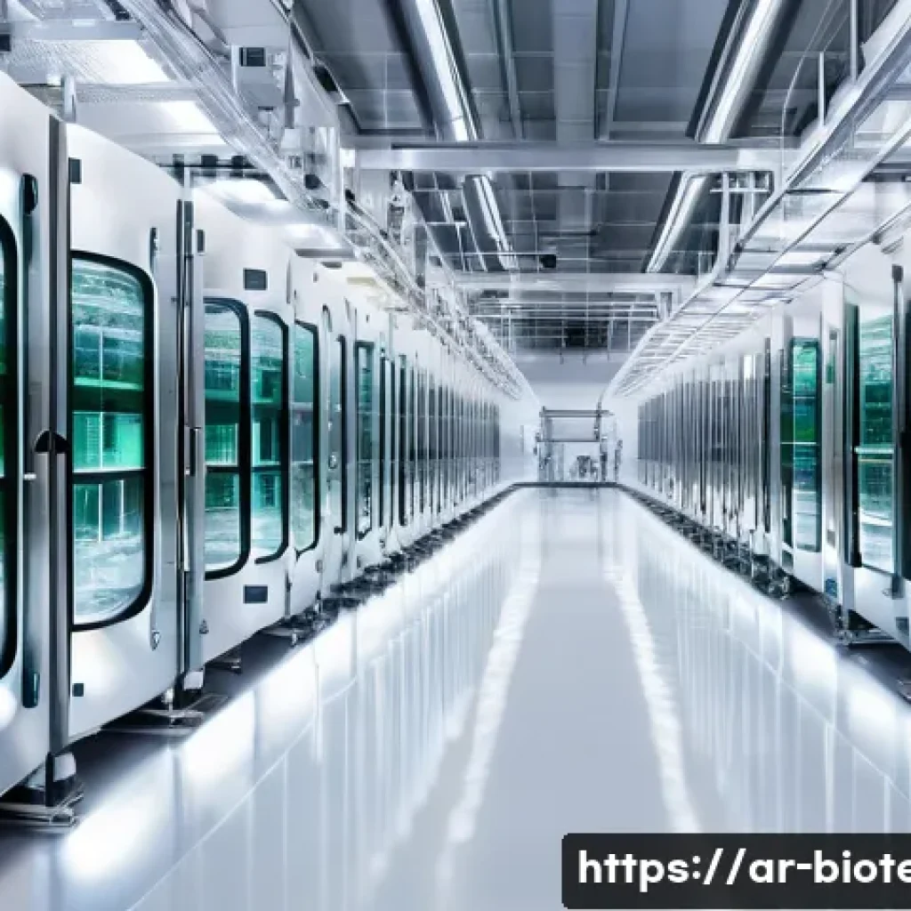 바이오 생산 최적화 기술 - **Prompt for Advanced Fermentation Techniques:**
    "A wide-angle, high-resolution shot inside a gl...