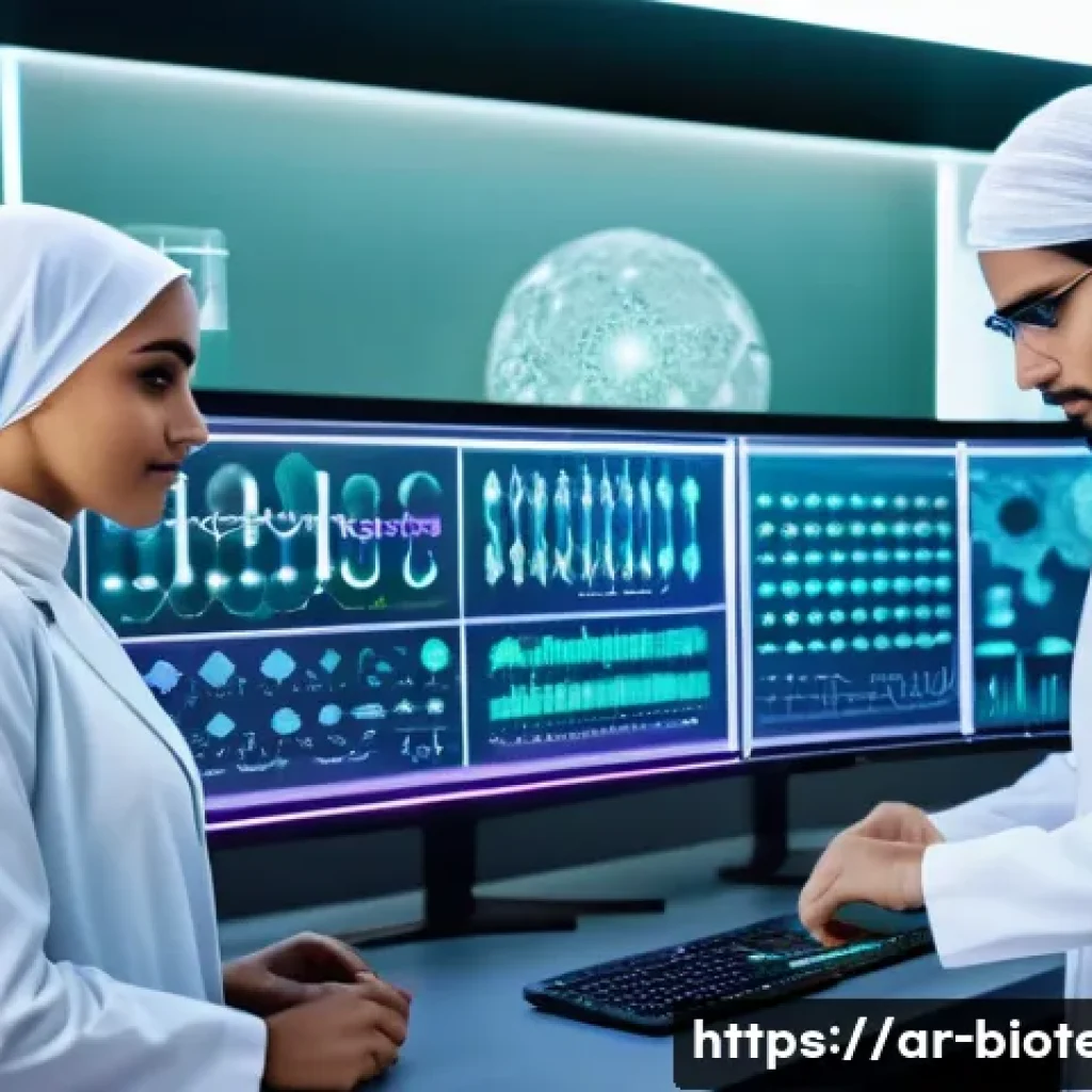 생명공학 회사 사례 - A futuristic biotechnology laboratory scene showcasing advanced gene editing using CRISPR-Cas9 techn...