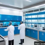 바이오 의약품 개발 기업 - A modern biotechnology laboratory in the Middle East, showcasing scientists wearing lab coats and sa...