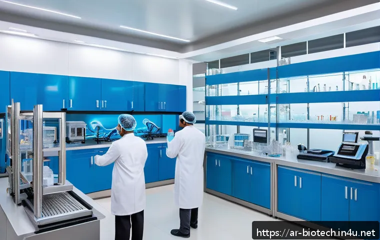 바이오 의약품 개발 기업 - A modern biotechnology laboratory in the Middle East, showcasing scientists wearing lab coats and sa...