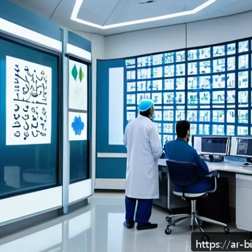 임상 시험 프로세스 - A modern clinical research laboratory setting in a Middle Eastern hospital, featuring diverse Arab s...
