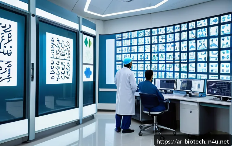 임상 시험 프로세스 - A modern clinical research laboratory setting in a Middle Eastern hospital, featuring diverse Arab s...