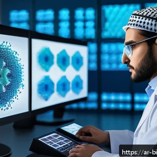 DNA 백신 개발 동향 - A futuristic laboratory scene in a Middle Eastern city setting at sunset, showcasing a scientist wea...