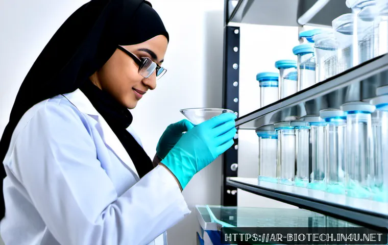 줄기세포 연구 - Photorealistic stem cell research laboratory in a modern Gulf Arab biomedical institute, Arab female...